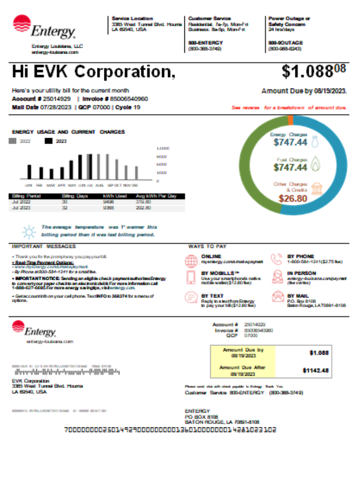 Louisiana Entergy utility business bill SCR PSD template